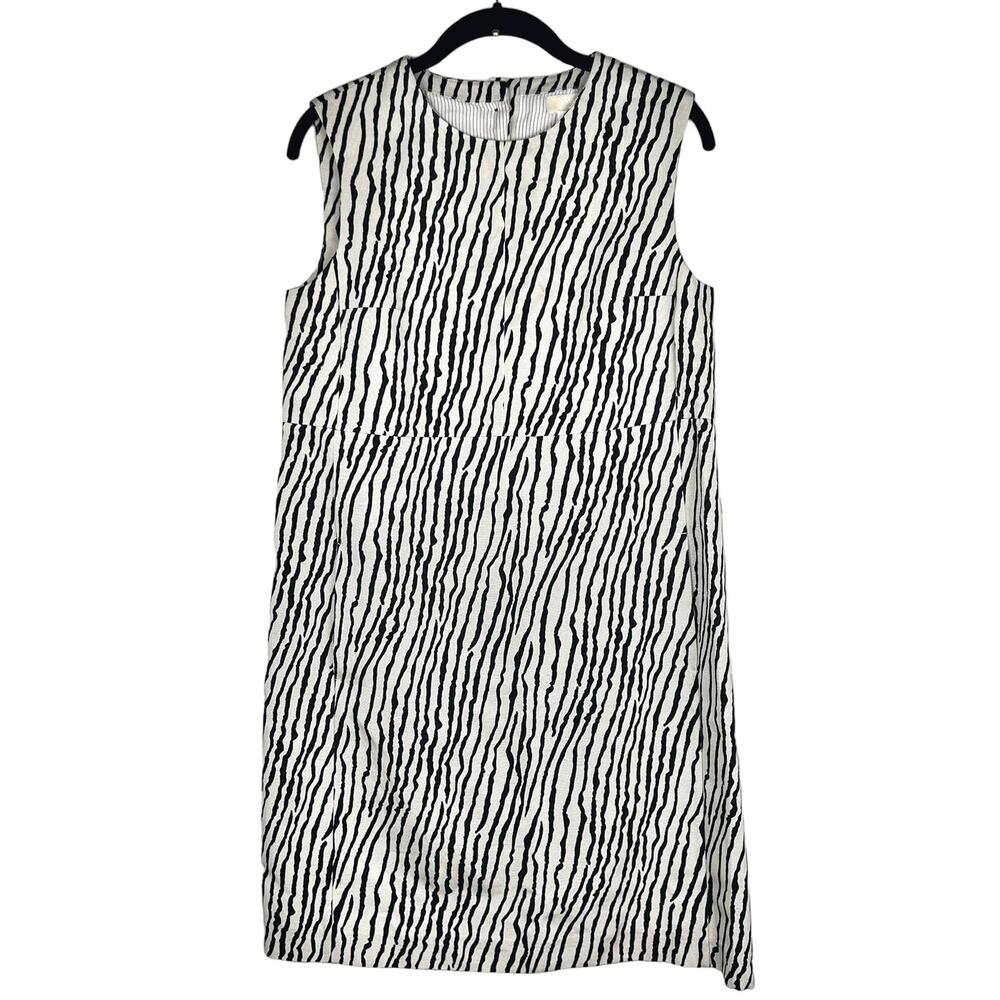 Vintage Max Mara Black Cream Zebra Stripe Twill Pocket Shift Dress Size 4